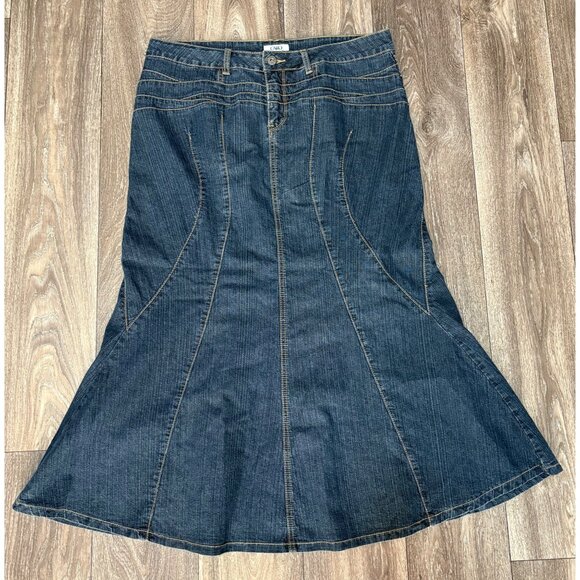 Cato Dresses & Skirts - CATO WOMENS DENIM MAXI LONG SKIRT FLARE SIZE 14 BOHO WESTERN STRETCH Y2K